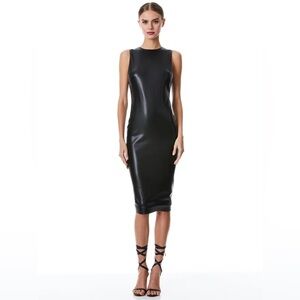 Alice + Olivia DELORA VEGAN LEATHER SLEEVELESS MIDI DRESS size 6